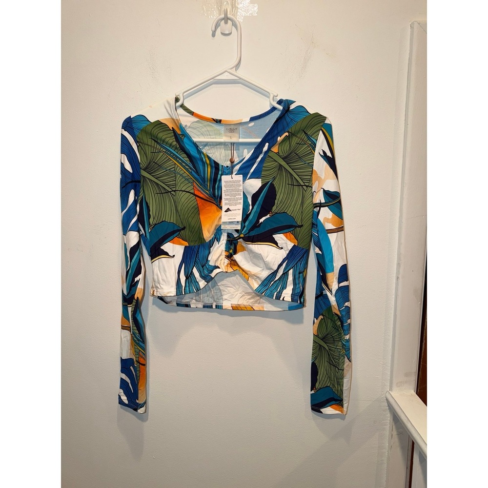 CALIA Women's Long Sleeve Ruched Swim Rashguard. Womens Size Large (NWTS)